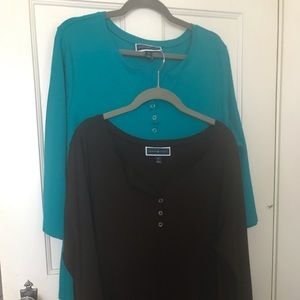 Karen Scott tops. 1 XL. 1 2X. Gently used. Both 100% cotton. No flaws